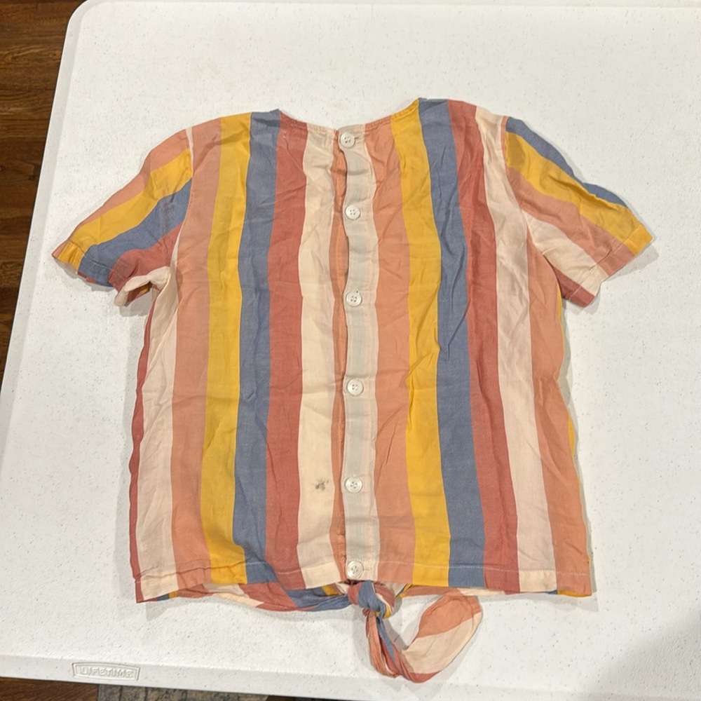 Madewell Button-Back Tie Tee in Sherbet Stripe Antique Coral - Picture 6 of 8